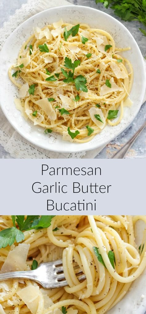 Simple Butter Pasta, Bucatini Recipes, Pasta Parmesan, Pasta Simple, Garlic Butter Pasta, Bucatini Pasta, Types Of Pasta, Butter Pasta, Pretty Printables