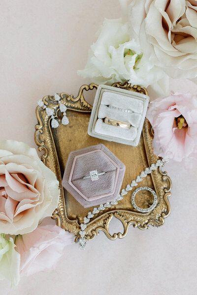 Pink Wedding Details, Wedding Photography Detail Shots, Wedding Flat Lay, Detail Photography, Newport Wedding, Gold Tray, Bridal Flats, Wedding Details Photography, New England Wedding