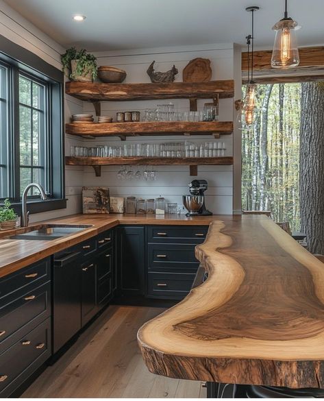 Brown Sink Kitchen, Country Cottage Farmhouse, Budget Kitchen Makeover, Cabin Kitchens, Country Style Kitchen, Future Home, Dark Kitchen Cabinets, Cottage Farmhouse, French Country Cottage