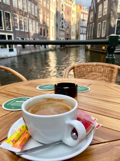 Coffee on canals in Amsterdam Amsterdam Cafe Aesthetic, Amsterdam Coffee Shop, Amsterdam Coffee, Amsterdam Cafe, Vienna Waits For You, Palm Tree Drawing, Amsterdam Photography, Amsterdam Shopping, Oc Aesthetic