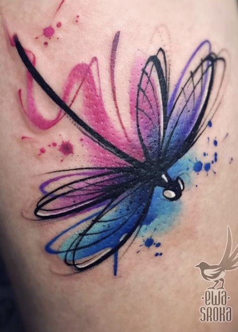 Watercolor Dragon Tattoo, Watercolor Dragonfly Tattoo, Small Dragonfly Tattoo, Colour Tattoo For Women, Dragon Tattoo Ideas, Dragonfly Tattoo Design, Best Watercolor, Watercolor Dragonfly, Watercolor Tattoos