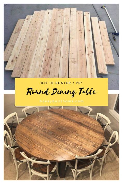 DIY 70” Round Dining Table – Honey Built Home Diy Esstisch, Large Round Dining Table, Diy Dining Room Table, Diy Kitchen Table, Round Kitchen Table, Diy Dining Room, Diy Dining Table, Table Farmhouse, Round Dining Room