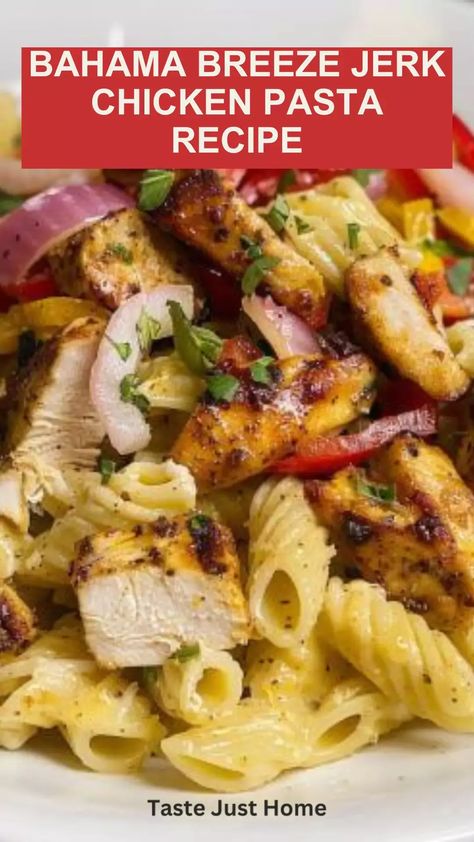 Bahama Breeze Jerk Chicken Pasta Recipe – Taste Just Home Creamy Jerk Chicken Pasta, Jerk Chicken Alfredo Pasta Recipe, Jamaican Jerk Chicken Pasta, Jerk Chicken Pasta Recipe, Bahama Recipes, Bahama Breeze Jerk Chicken Pasta, Jerk Chicken Pasta, Jamician Chicken Jerk, Bahama Breeze