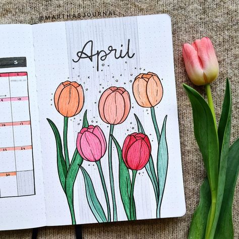 . ⊹ ｡*  ᴍᴀʀᴛʜᴀ ⊹ ｡･ . on Instagram: “Better late than never! Here's my April theme - tulips 🌷 I was inspired by @grace.journals and @ginnjournals who have done gorgeous themes…” April Bullet Journal, Bullet Journal Ideas Templates, Album Journal, Creating A Bullet Journal, Bullet Journal Cover Ideas, Bullet Journal Mood Tracker Ideas, Bullet Journal Paper, Flowers Tulips, Bulletin Journal Ideas