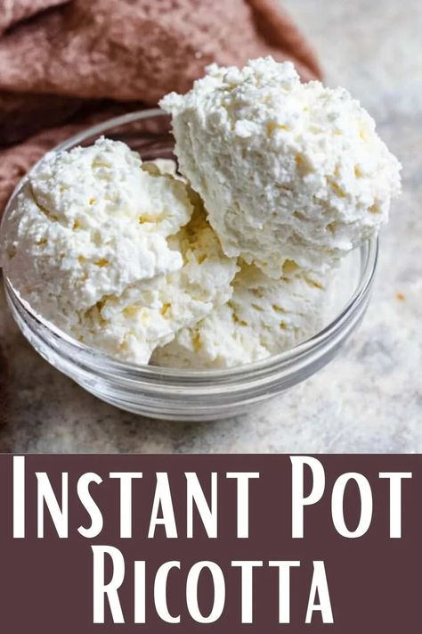 Making homemade ricotta cheese is the cheapest and tastiest way to get fresh ricotta in your recipes. The Instant Pot is the secret to easiest results, but you can also make it on the stove. #ricotta #homemadericotta #ricottarecipe #instantpotricotta Homemade Ricotta Cheese From Whey, Kitchen Restock, Ricotta Cheese Recipe, Homemade Cheeses, Homemade Ricotta Cheese, Cheese Recipes Homemade, Ricotta Recipe, Ricotta Cheese Recipes, Cheese Making Recipes