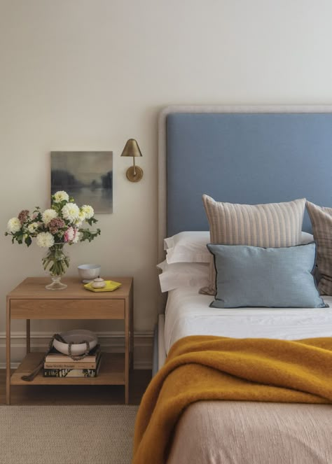 Tour a Breezy Manhattan Apartment Inspired by Ikebana – Frederic Magazine Powder Blue Bedroom, Baby Blue Bedrooms, Basement Guest Rooms, Blue Headboard, Manhattan Apartment, Set Boundaries, Traditional Bedroom, Design Philosophy, Bedroom Headboard