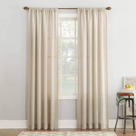 AmazonSmile: No. 918 Amalfi Linen Blend Textured Sheer Rod Pocket Curtain Panel, 54" x 95", Ivory: Home & Kitchen Neutral Bedroom Curtains, Neutral Curtains, Contemporary Windows, Neutral Bedroom Decor, Sheer Linen Curtains, Earthy Bedroom, Boho Curtains, Sheer Curtain Panels, Curtain Texture