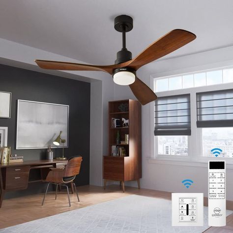 WERBUY 52" Wood Ceiling Fans with Lights Remote Wireless Wall Control, Indoor Outdoor Modern Black Ceiling Fan with Quiet Reversible DC Motor 6 Speeds Timing, for Bedroom Patios Farmhouse Living Room Modern Black Ceiling Fan, Wooden Ceiling Fans, Wood Ceiling Fans, Ceiling Fans With Lights, Fans With Lights, 52 Inch Ceiling Fan, Bedroom Patio, Black Ceiling Fan, Wood Ceiling