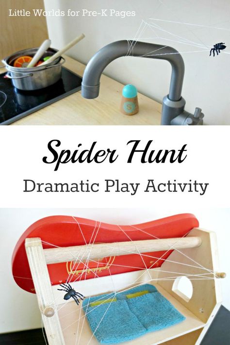 Spider Hunt Dramatic Play Activity for Preschool. So much fun camping and hunting for spiders with this creative play activity your kids will love! Spiders Preschool, Spider Unit, Dramatic Play Activities, Joy School, Dramatic Play Themes, Dramatic Play Center, Spider Theme, Bugs Preschool, High School Art Lesson Plans