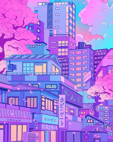 Ken Figuracion | J A P A N E S E VAPORWAVE 🌸🌸🌸 a commissioned vertical banner art for an anime convention! I really enjoyed making this one! [story… | Instagram Japanese Vaporwave Aesthetic, 80s Tokyo Aesthetic, Vaporwave Art Anime, Dream Pop Aesthetic, Pastel Vaporwave Aesthetic, Vaporwave Illustration, Anime Cd, Vaporwave Anime, Cute City