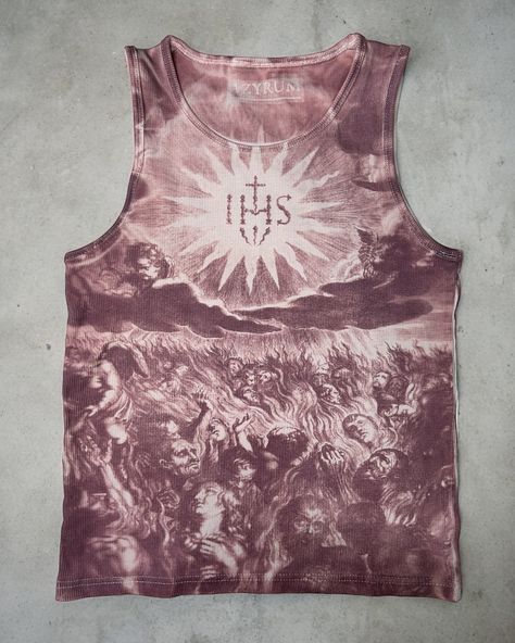 It’s Saturday, it’s new design day 😈 The sun printed Hell on Earth tank top is now available. The model is wearing a size S. Model: @topboiklass #sunprint #cyanotype #tanktop #fashiondesigner Fitted Tank Top With Screen Print, Bleach Tank Top, Casual Screen Print Tank Top, Sun Printed Shirt, Cyanotype Tank Top, Cyanotype Ideas, Cyanotype Art, Sun Printing, Buy My Clothes