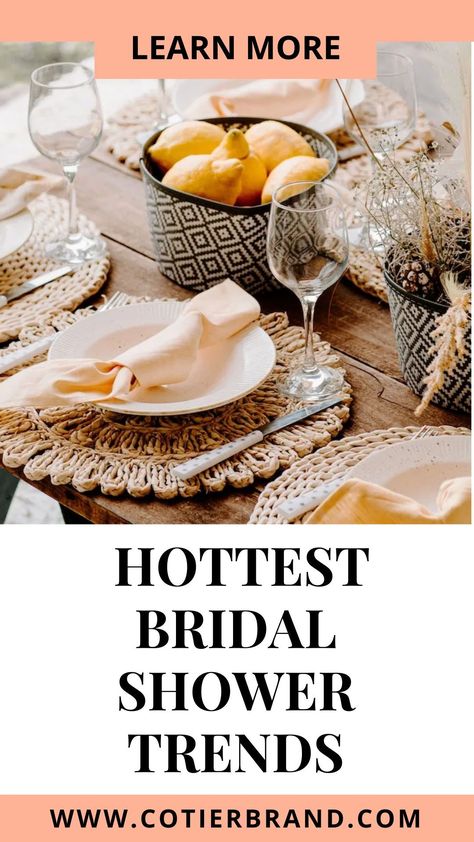 From flower walls to mimosa bars and bridal shower bingo to macaroon towers, these are the coolest bridal shower trends around. Bridal Shower Food Ideas Lunch, Flower Bridal Shower Theme, Bridal Shower Brunch Menu, Bridal Shower Food Table, Bridal Shower Tablescape, Wedding Shower Food, Bridal Shower Table Decorations, Bridal Shower Luncheon, Shower Activities