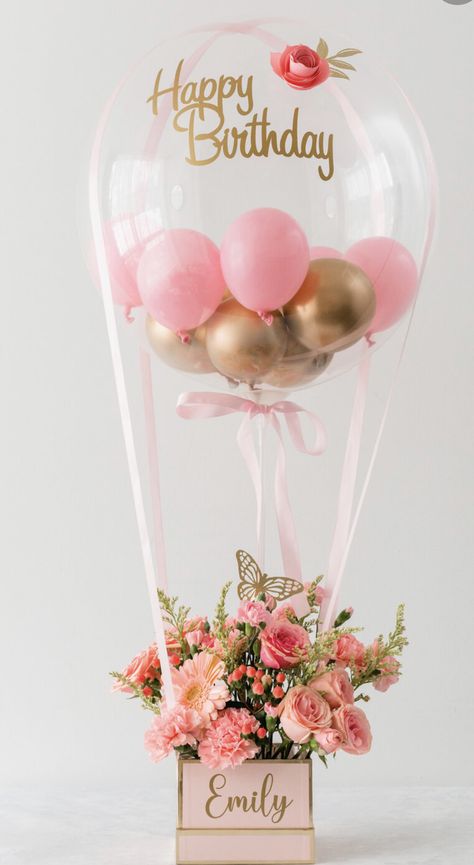 Hot Air Balloon Bouquet, Balloon Arrangement, Balloon Bouquet Diy, Deco Ballon, Valentines Balloons, Small Balloons, Balloon Box, Flower Box Gift, Diy Balloon Decorations