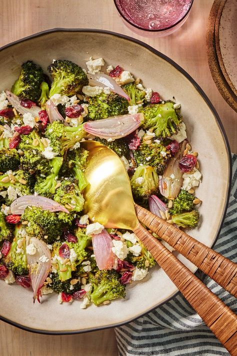 Roasted Broccoli Salad Is a Must-Have Thanksgiving Side Dish Roasted Broccoli Salad Recipes, Brocolli Thanksgiving Side, Cooked Broccoli Salad, Cooked Vegetable Salad, Broccoli Side Dish Thanksgiving, Side Salads For Thanksgiving Dinner, Veggie Sides For Thanksgiving, Thanksgiving Broccoli Side Dishes, Thanksgiving Veggie Dishes