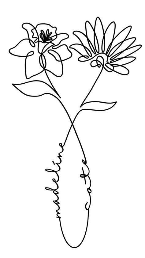 Tattoo Design Minimal, Aster Bouquet, Drawing Tattoo Design, Line Drawing Tattoos, Birth Flower Bouquet, Daffodil Tattoo, Aster Flower, Drawing Digital, Mom Tattoos