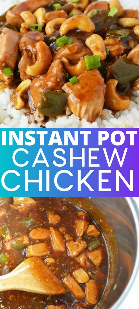 Easy Instant Pot Cashew Chicken recipe. This healthy Instant Pot cashew chicken tastes like your favorite Chinese takeout made at home in only 30 minutes! #cashewchicken #instantpot #chickenrecipes #instapotrecipes #instapot #chicken #takeout Instant Pot Cashew Chicken, Easy Cashew Chicken Recipe, Instapot Recipes Chicken, Cashew Chicken Recipe, Healthy Instant Pot, Pot Recipes Easy, Chinese Takeout, Best Instant Pot Recipe, Cashew Chicken