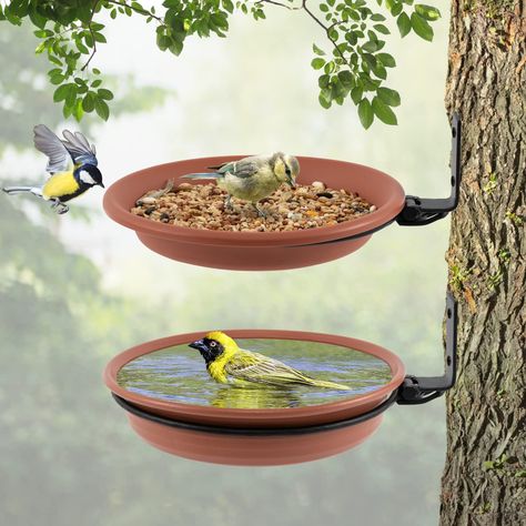 PRICES MAY VARY. Premium Material: The bird feeder and bath is made of high-quality PP resin material, non-toxic and odorless, breathable and corrosion-resistant, easy to clean, and not easy to age, deform or crack, and can remain firm in bad weather such as wind and rain, with a longer service life. Perfect Size: We offer 2 bird trays with a depth of 1.9'' and 1.4'' and a diameter of 8.3''. Among them, 1.4'' is used for bird feeder and 1.9'' is used for bird bath. There is enough space to attra Tree Deck, Hanging Bird Bath, Bird Bath Bowl, Bird Feeding Station, Hanging Bird Feeders, Diy Birds, How To Attract Birds, Humming Bird Feeders, Outdoor Decor Backyard