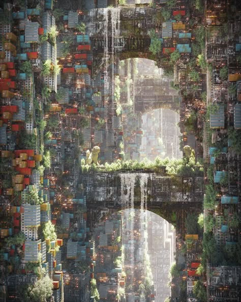 Vertical City, Cyberpunk City, Arte Cyberpunk, Fantasy City, Futuristic Art, Fantasy Places, Futuristic City, City Landscape, Fantasy Art Landscapes