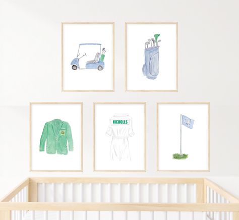 Golf Themed Nursery Ideas, Golf Themed Nursery, Baby Boy Wall Art, Golf Nursery, Golf Masters, Watercolor Nursery Art, Boy Nursery Wall Art, Golf Flag, Watercolour Nursery Art