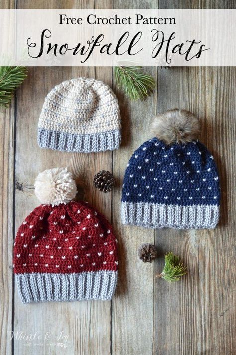 FREE Pattern: Crochet Snowfall Hat - The snowfall technique is easier than it looks! Pattern includes sizing from baby to adult. Crochet Pom Pom Hat, Diy Fails, Crochet Cowls, Crochet Bloggers, Hats Crochet, Baby Headbands Crochet, Free Pattern Crochet, Crochet Knit Stitches, Crochet Hat Free