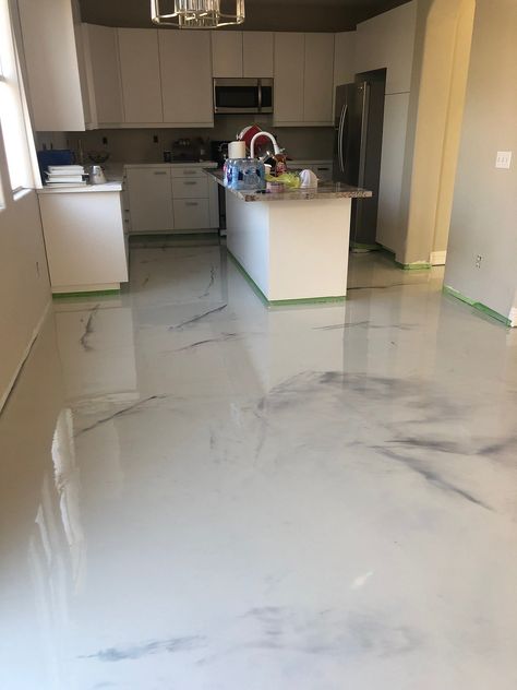 Epoxy Kitchen Floor, Epoxy Floor Basement, Epoxy Floor Designs, Epoxy Resin Flooring, Epoxy Kitchen, Stained Floors, Concrete Epoxy, Metallic Epoxy Floor, Epoxy Floors