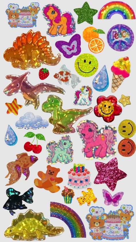 Transparent Stickers Printable, 2000s Stickers Png, Digital Scrapbooking Stickers, 3d Stickers Png, 90s Stickers Aesthetic, Scanned Stickers, Sticker Layout Design, Early 2000s Stickers, Vintage Sticker Sheet