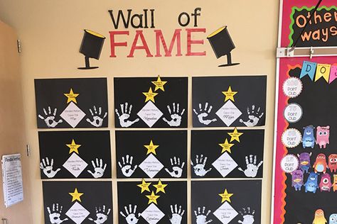 Hall Of Fame Bulletin Board Ideas, Wall Of Fame Ideas, Wall Of Fame Bulletin Board, Hall Of Fame Classroom Theme, Wall Of Fame Classroom Display, Hollywood Kindergarten Graduation Theme, Cinema Theme Classroom, Wall Of Fame Kids Art, Hollywood Theme Classroom Decorations