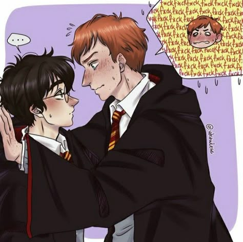 Art by @vdrawless on Instagram Harry X Ron Ship, Ronarry Ship Fanart, Harry Potter X Ron Weasley, Rarry Fanart, Ronarry Fanart, Ron X Harry Ship Fanart, Ron X Harry, Fem Harry Potter, Fem Harry