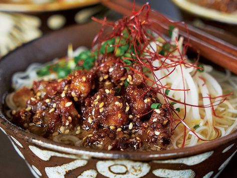 Noodles in Dashi with Miso-Coated Pork Belly Recipe | Saveur Dashi Recipe, Somen Noodles, Asian Soup Noodle, Asian Soup Recipes, Recipe Japanese, Red Miso, Pork Belly Recipes, Egg Drop Soup, Asian Soup