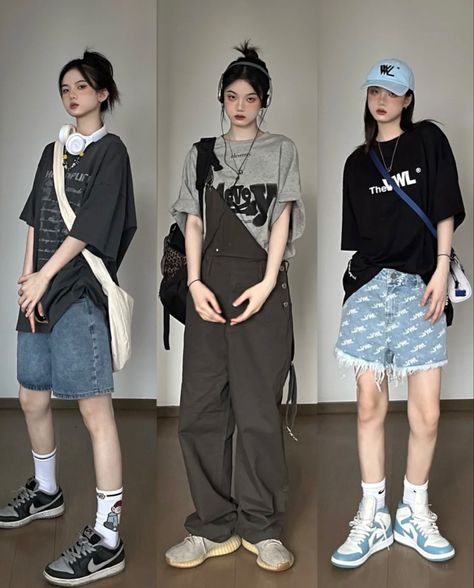 Japanese Tomboy Outfits, Korean Streetwear Fashion Women Summer, Summer Outfit Tomboy, Japanese Outfits Casual Street Style, Asian Fashion Street, K Pop Fashion Inspired Outfits, K Pop Inspired Outfits, Korean Tomboy Style Outfit, Summer Outfits Tomboy