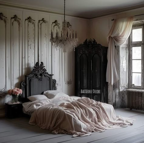 Gothic Victorian Bedroom, White Victorian Bedroom, Goth Interior Design, Goth Interior, Victorian Gothic Home Decor, Gothic Bed, Morgantown West Virginia, Victorian Room, Gothic Room