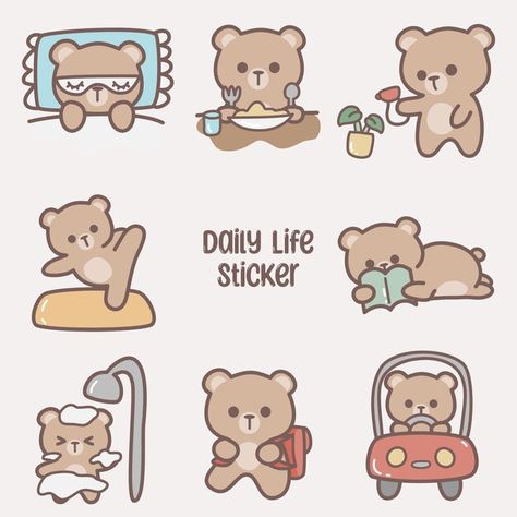 Set of daily life bear sticker | Premium Vector #Freepik #vector Bear Illustration Cute, Scrapbook Doodles, Daily Life Stickers, Ipad Drawing, Free Icon Set, Family Stickers, Bear Sticker, Doodles Drawings, Ipad Drawings