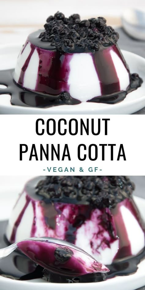 Coconut Panna Cotta with Blueberry Topping | ElephantasticVegan.com #vegan #glutenfree #dessert #sweet #pannacotta #coconut Baklava Recept, Resep Vegan, Coconut Panna Cotta, Chocolate Blueberry, Pudding Chia, Cheesecake Vegan, Coconut Oatmeal, Panna Cotta Recipe, Blueberry Topping