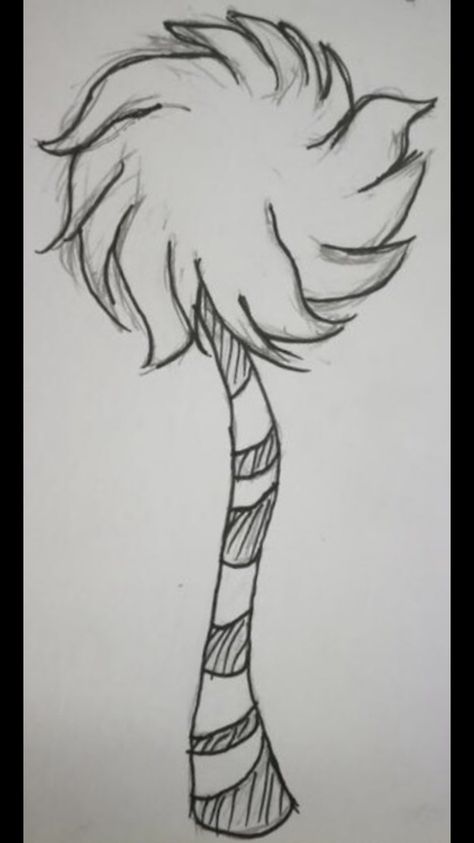 Lorax Characters Drawing, Truffula Trees Drawing, How To Make Lorax Trees, Lorax Trees Drawing, The Lorax Sketch, A Tree Drawing Easy, How To Draw The Lorax Step By Step, The Lorax Trees Painting, The Lorax Tree Tattoo