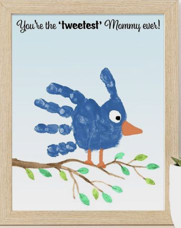 Blue Handprint Art, Blue Bird Handprint Craft, Hand Print Birds, Blue Handprint Craft, Blue Bird Craft Preschool, Handprint Animal Crafts, Handprint Animals For Kids, Bird Handprint Art, Blue Day Activity For Kindergarten