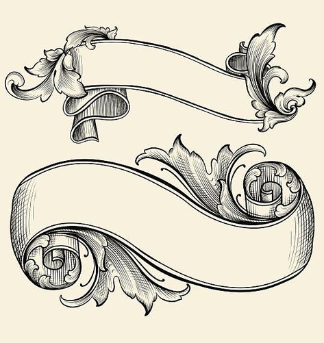 Scroll Banner, Scroll Tattoos, Tattoo Banner, Filigree Tattoo, Baroque Frame, Borders And Frames, 로고 디자인, Free Vector Art, Pyrography