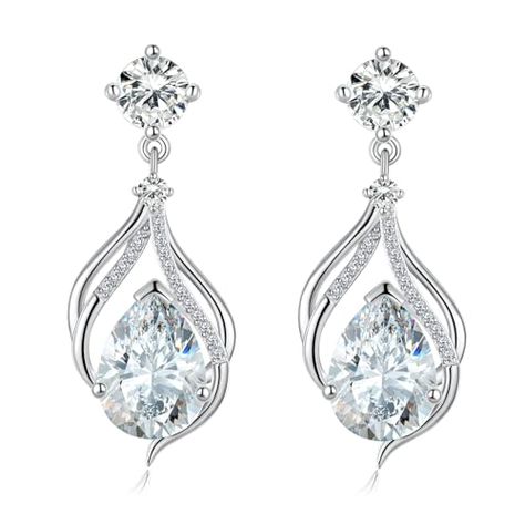 Ailife Silver Dangle Drop Earrings for Women, Cubic Zirconia Teardrop Earrings, Diamond Drop Earrings Bridal Wedding Earrings Jewelry Gift Diamond Cluster Earrings For Wedding, Elegant Earrings Classy, Crystal Cluster Earrings, Teardrop Diamond, Earrings Dangling, Diamond Cluster Earrings, Bridal Earrings Drop, Wedding 2025, Diamond Dangle Earrings