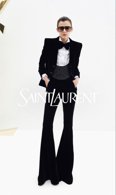 Womens Tuxedo Outfit, Tux For Women, Backdrop Shoot, Ysl Suit, Mens Evening Wear, Designer Fits, Male Angels, Ysl Fashion, Boss Suits