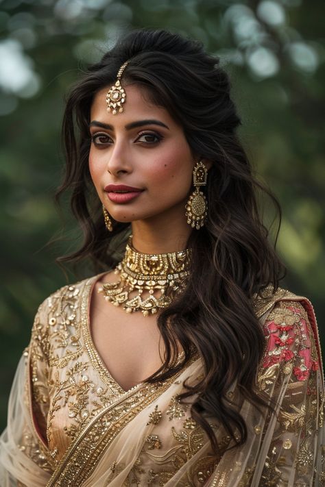 25 Gorgeous Hairstyles For Indian Weddings Engagement Hairstyles Medium Hair, Bridal Hair Indian Wedding, Non Bridal Hairstyles, Wedding Indian Hairstyles, Indian Bride Hair Down, Non Traditional Wedding Hair, Indian Braids Hairstyles, South Asian Wedding Hairstyles, Indian Flower Hairstyles