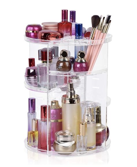 Amazon.com: Easyhouse 360° Rotating Makeup Organizer, Adjustable Multi-Function Cosmetic Storage Organizer, Large Capacity Jewelry Perfumes Display Stand Box (Clear) : Beauty & Personal Care Parfume Display, Makeup Box Organizer, Diy Makeup Organizer, Lys Makeup, Viral Skincare, College Needs, Amazon Gift Guide, Rangement Makeup, Rotating Makeup Organizer