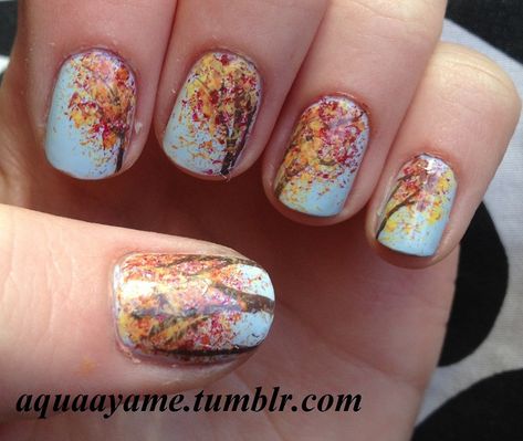 Top 10 Nail Art Designs Inspired by Fall - Top Inspired November Nail Designs, Texas Nails, Thanksgiving Nail Art, Tree Nails, Fall Nail Art Designs, Seasonal Nails, Thanksgiving Nails, Fall Nail Art, Fall Nail Colors