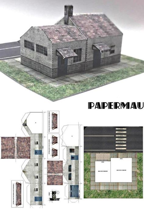 PAPERMAU: A Suburban House Miniature Paper Model In HO Scale - by Papermau Download Now! Papercraft Printable Free Paper Models, Paper Terrain, Paper Models House, Ho Scale Buildings, Free Paper Models, Papercraft Printable, Suburban House, Paper Work, Paper Printable