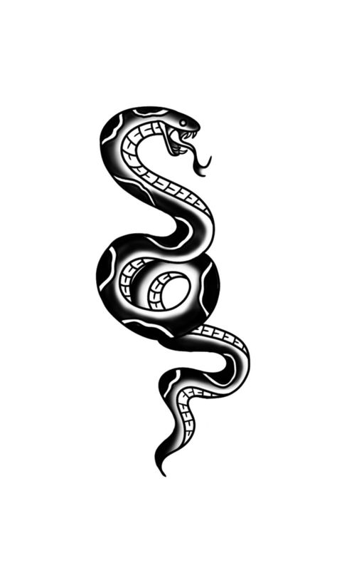 Trad Snake Tattoo, Tattoo Design Snake, Traditional Tattoo Black And Grey, Traditional Blackwork, Black Snake Tattoo, Traditional Snake, Traditional Tattoo Stencils, Traditional Snake Tattoo, Traditional Tattoo Drawings