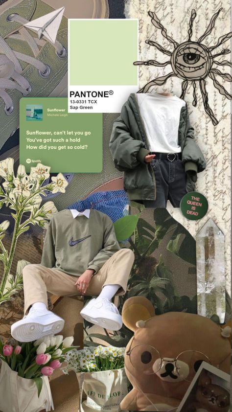 Green Boy Aesthetic, Earth Boy Aesthetic, Sage Green Grunge Aesthetic, Green Fits Aesthetic Men, Sage Green Electric Guitar Aesthetic, Soft Green Aesthetic Collage, Softboy Aesthetic, Earth Tone Aesthetic, Green Moodboard