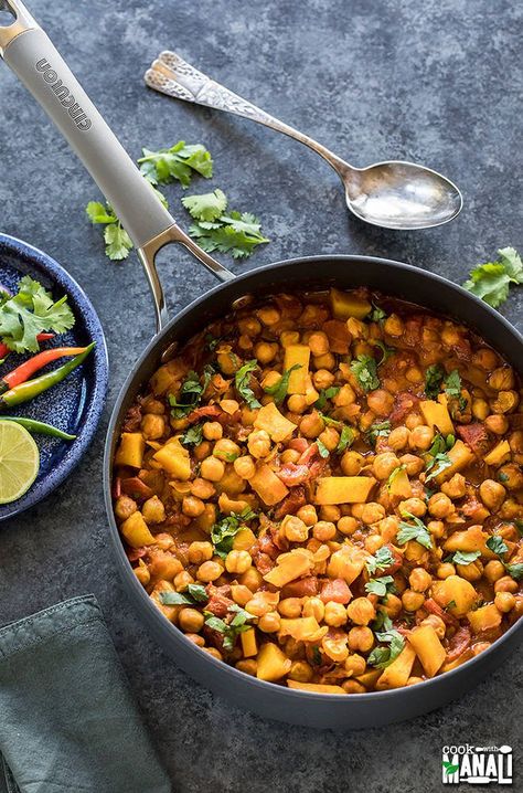 Easy Chana Aloo - Cook With Manali Chana Aloo, Chickpea And Potato, Aloo Masala, Chickpea And Potato Curry, Aloo Curry, Indian Vegan, Curry Indian, Potato Curry, Bean Recipes