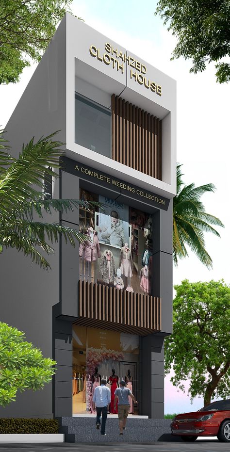 Indian House Exterior Design, Small Office Design Interior, Building Front Designs, Retail Facade, Commercial Design Exterior, Retail Store Interior Design, Retail Space Design, Small House Front Design, Small House Elevation