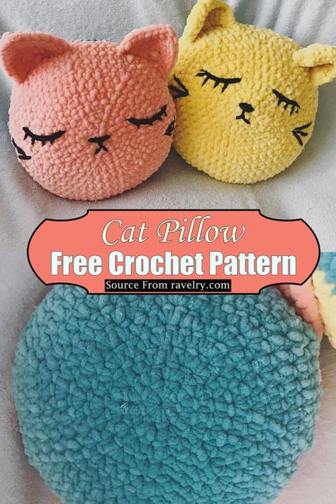 Crochet Cat Pillow Pattern Cat Pillow Pattern, Crocheted Pillows, Cat Pillows, Kat Haken, Crochet Pillow Patterns Free, Crochet Cushion Pattern, Zig Zag Crochet, Treble Crochet, Chat Crochet