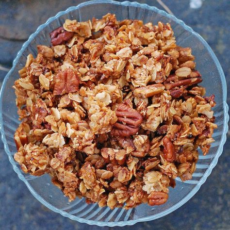 "This crunchy pecan granola is the recipe my family makes at the cabin every year. So crunchy, sweet, and delicious with lots of clusters!" Pecan Granola, Pinch Of Yum, New Babies, Crunchy Pecans, Health Nut, Granola Recipes, Homemade Granola, Oat Flour, The Cabin