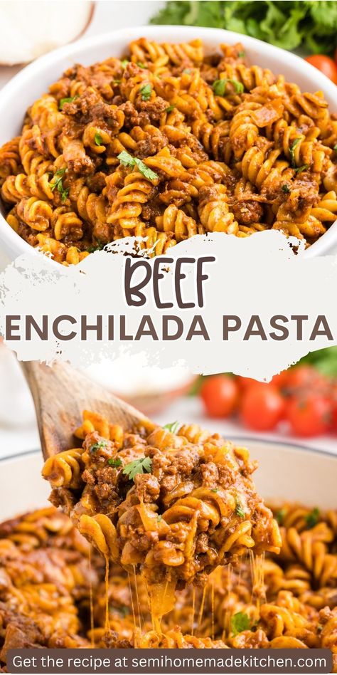 One Pot Enchilada Pasta, Mexican One Pot Meals, Cheap Pasta Meals, Cheap One Pot Meals, Enchiladas Pasta, One Pan Enchilada, Beef Enchilada Pasta, Mexican Pasta Recipes, Cheap Pasta Recipes