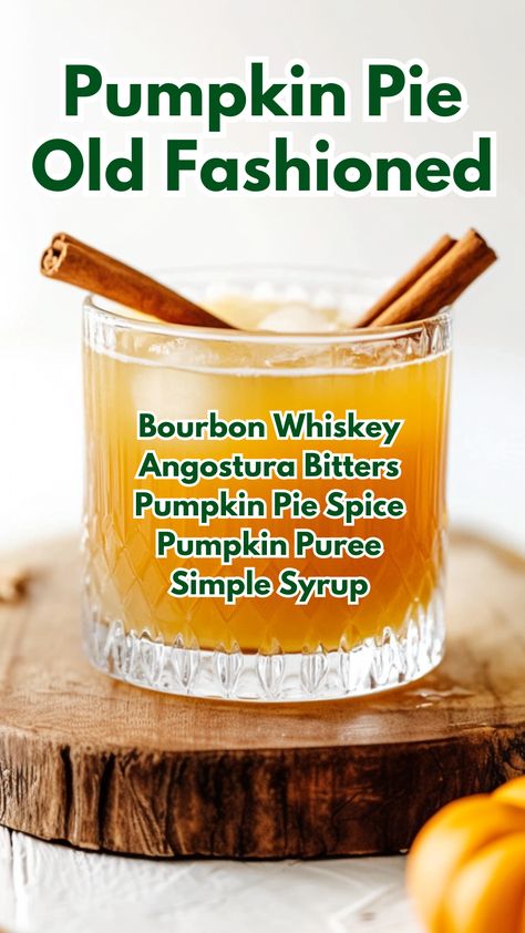 Pumpkin Pie Old Fashioned Pumpkin Pie Old Fashioned, Fall Whiskey Cocktails, Pumpkin Cocktail Recipes, Pumpkin Cocktails, Bourbon Drinks Recipes, Pumpkin Pie Syrup, Brown Sugar Simple Syrup, Cocktail Cards, Cocktail Syrups